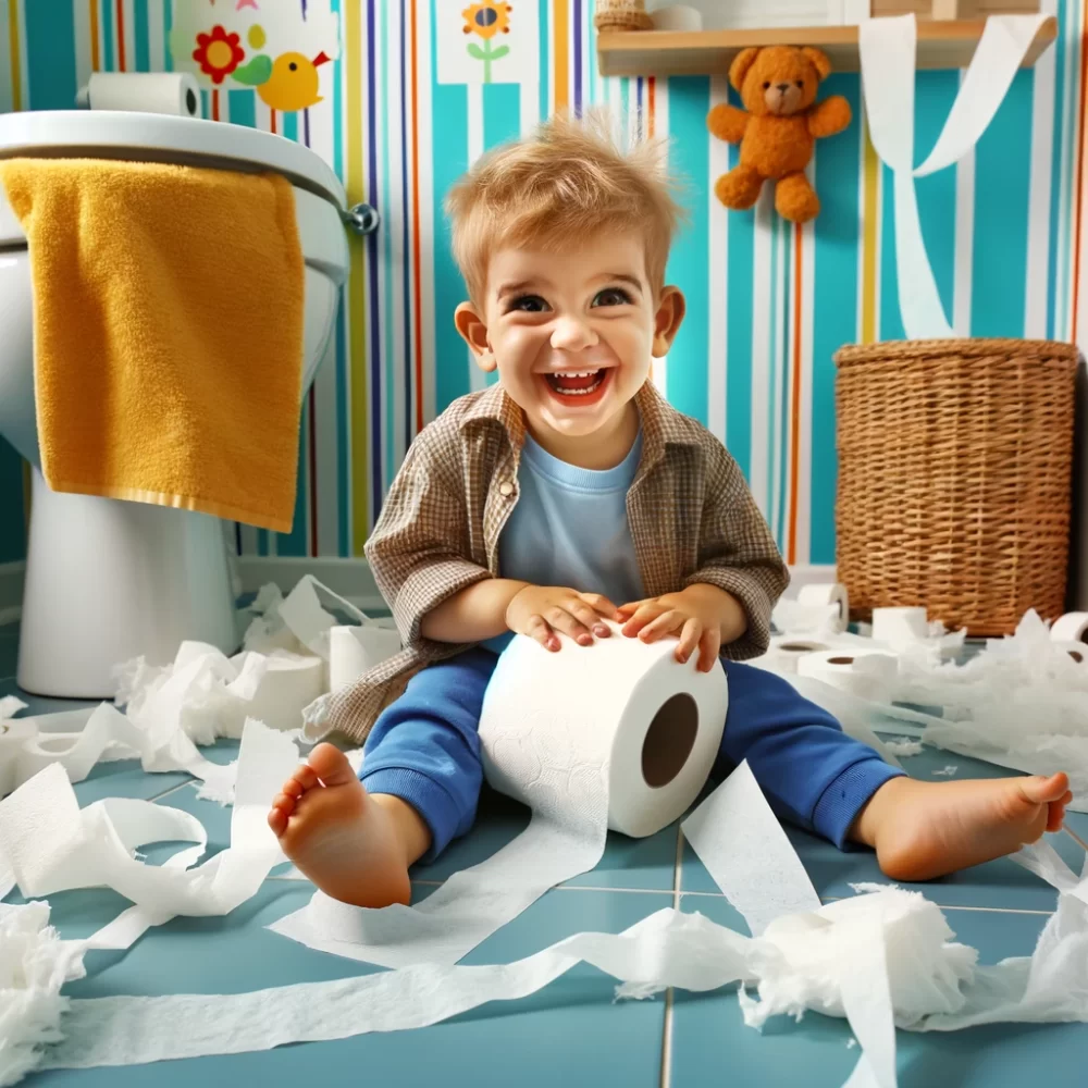playing in toilet paper