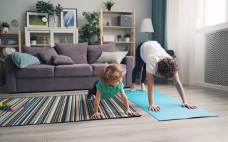 Parent and child exercising together
