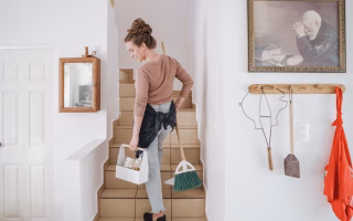 Woman doing housework with confidence and pride