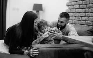 black and white image of family